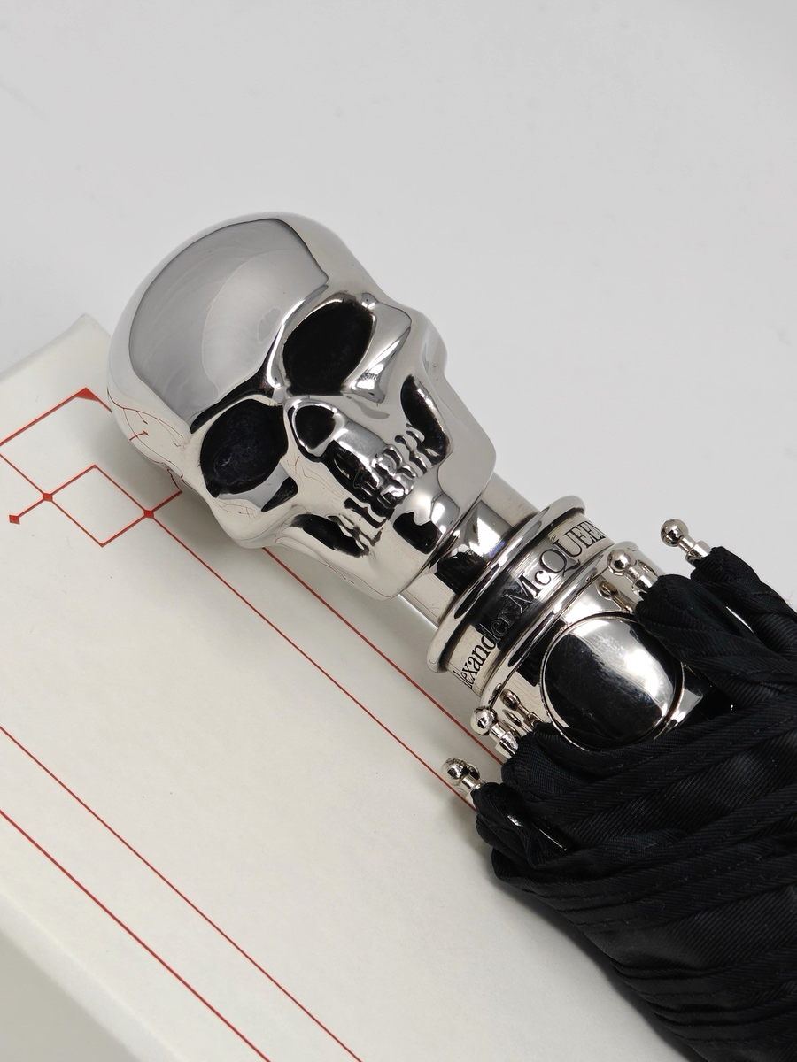 Alexander McQueen Umbrella Skull Silver Black Automatic Button