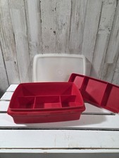 Vintage Tupperware Tuppercraft Red 3 Piece Stow-N-Go 767 Organizer Box With Tray