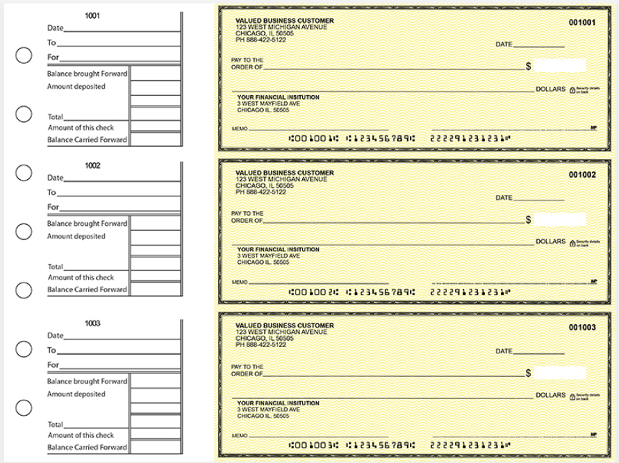 3-On-A-Page Business Size Checks, Side-Tear Voucher 15 Styles/Colors ...