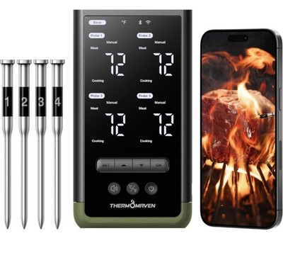 ThermoMaven Smart Bluetooth kabelloses Fleischthermometer Standfuß 4 Sonden 