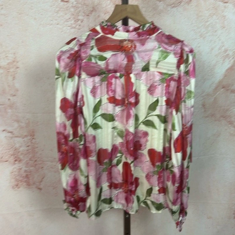 JOIE 浪漫花园派对花卉上衣 XS 码艺术水彩 Cottagecore 衬衫 — 第 4/4 张图片