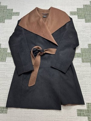 Summersalt Coat Womens Large Black Brown Wool Blend Wrap *