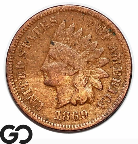 1869 Indian Head Cent Penny, Fine Details Better Date