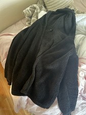 Women s Black Fuzzy Fleece Sherpa Hooded Jacket Hoodie