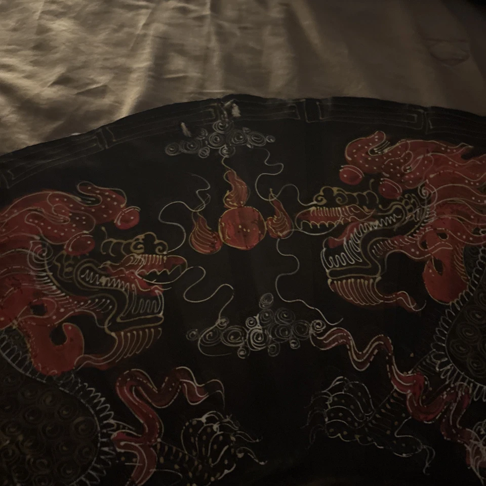 "Ventilador de mediados de siglo pintado a mano colgante de pared grande doble rojo dragones perla 60"" de colección" Foto 3 de 4