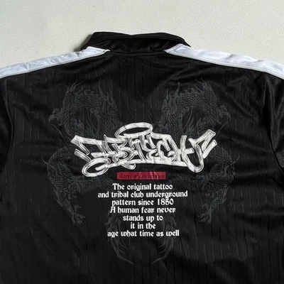 Vintage A-Tech Tribal Tattoo Dragon Track Jacket Full Zip Black Y2K Japanese Str - Image 1 of 4