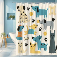 Cute Dogs Shower Curtain for Kids Bathroom, Waterproof  Fun Design