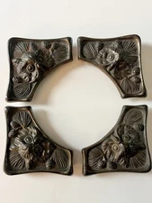 Vintage Antique Brass c1900 Bradley Hubbard Owl Desktop Blotter Corners Set Of 4