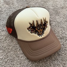 Brown Beige Trucker Hat Adjustable Mesh Back Dog Animal Print Men's Casual