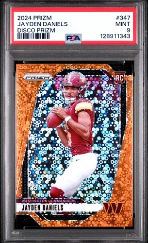 2024 Panini Prizm #347 Jayden Daniels Orange Disco Prizm PSA 9