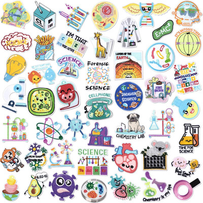 48 Pcs Science Iron on Patches Lab Week Gifts Laboratory Embroidered Patch Carto