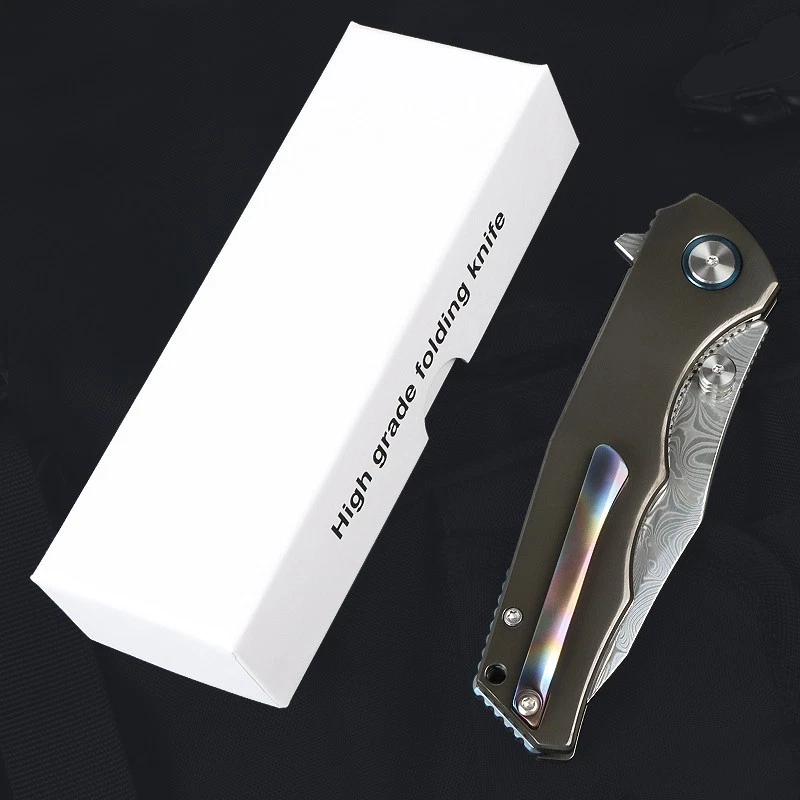 Top Quality Zirconium Handle Powder Damascus Steel Blade Pocket Knife Collection - Image 4 of 4