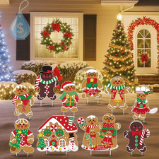 10 Pack Gingerbread Christmas Decorations, Christmas Gingerbread Man Yard Signs