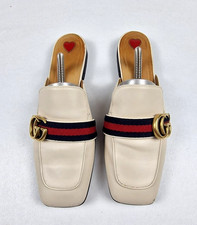 Gucci Princetown GG Horsebit Leather Mules Slides White EU 39 Women's