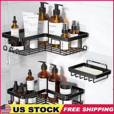 L-Shaped Corner Shower Caddy Adhesive Organizer Rustproof W/ Hooks Soap Holder