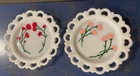 Vintage Hand Painted Milk Glass Open Edge Plates 8” red & pink