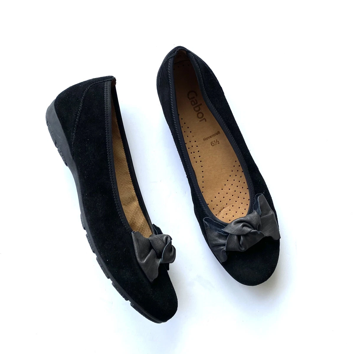 GABOR Womens 6.5 / 9 US Black Suede Bow Slip On Flat Shoes | eBay