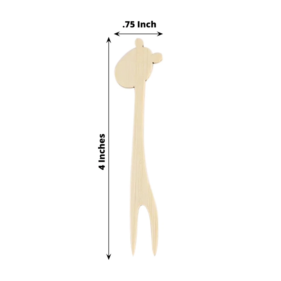 100 Mini Tenedores de Bambú Natural Jirafa Sostenible ELECCIONES DE CÓCTELES Fiesta Eventos Foto 2 de 4