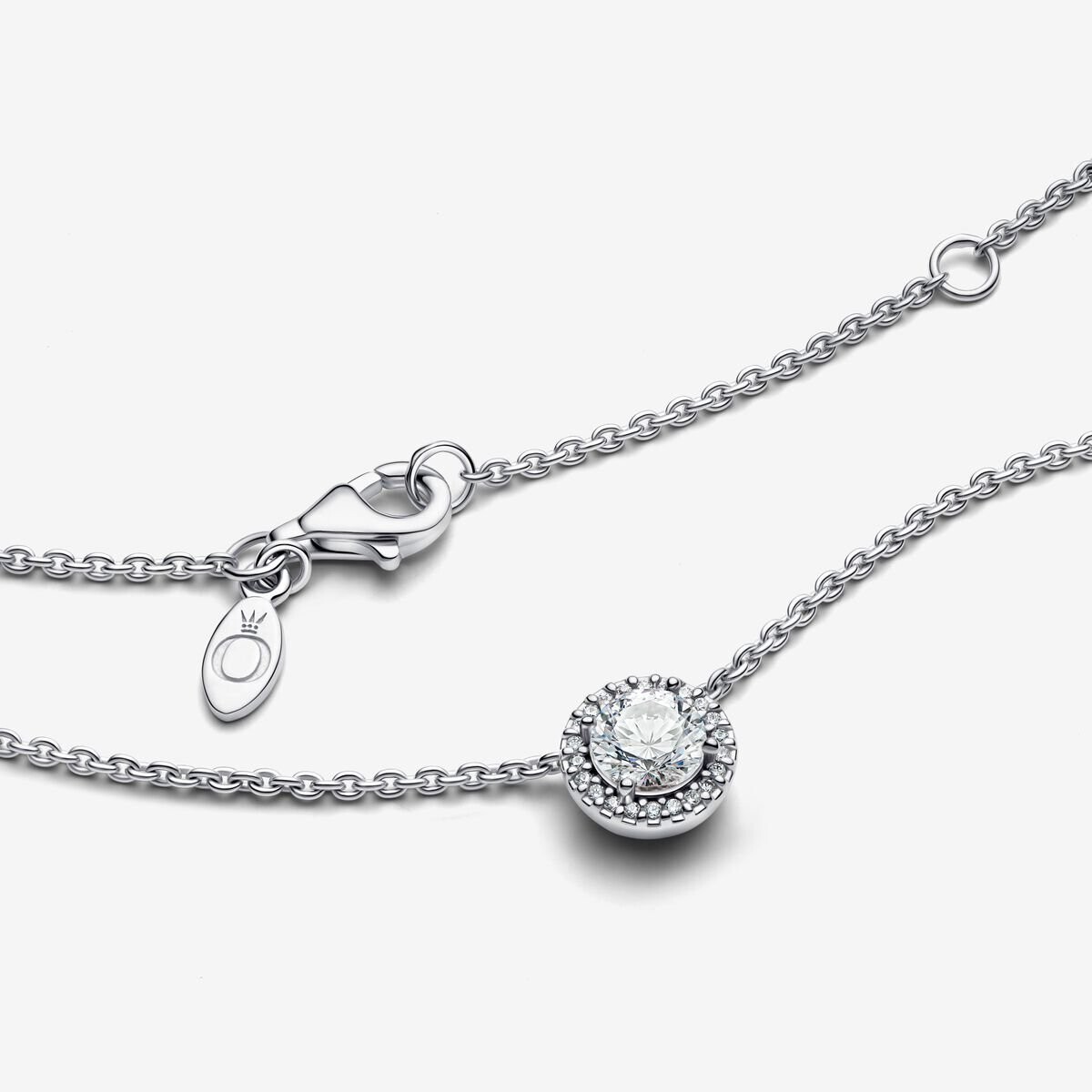 ★HARANG★ HR 296N_Silver Necklace New Pandora Round Sparkle Halo Necklace 396240CZ-45 FREE