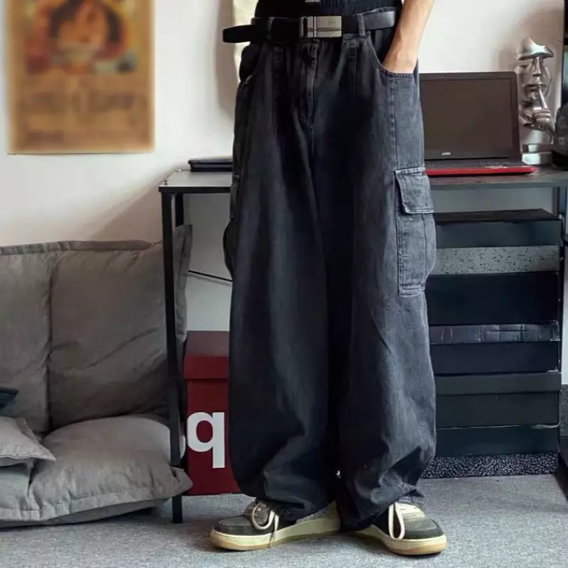 Mens Hot Denim Baggy Pockets Pants Dance Skateboard Jeans Cargo Trousers Hip Hop