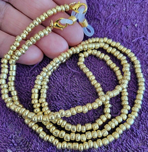 Eyeglasses Lanyard Glass Beaded 27" Liquid Gold Tone Color Beaded Glasses Chain
