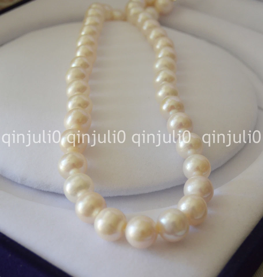 COLLAR DE PERLAS MAR SUR REDONDAS BLANCAS PERFECTAS 9-10 MM PLATA TIBETANA 18"" Foto 2 de 4