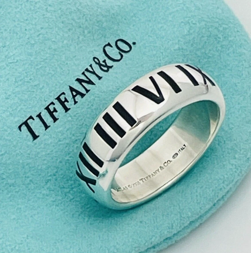 Size 12 RARE Tiffany Atlas Ring in Black Enamel and Sterling Silver Mens  Unisex