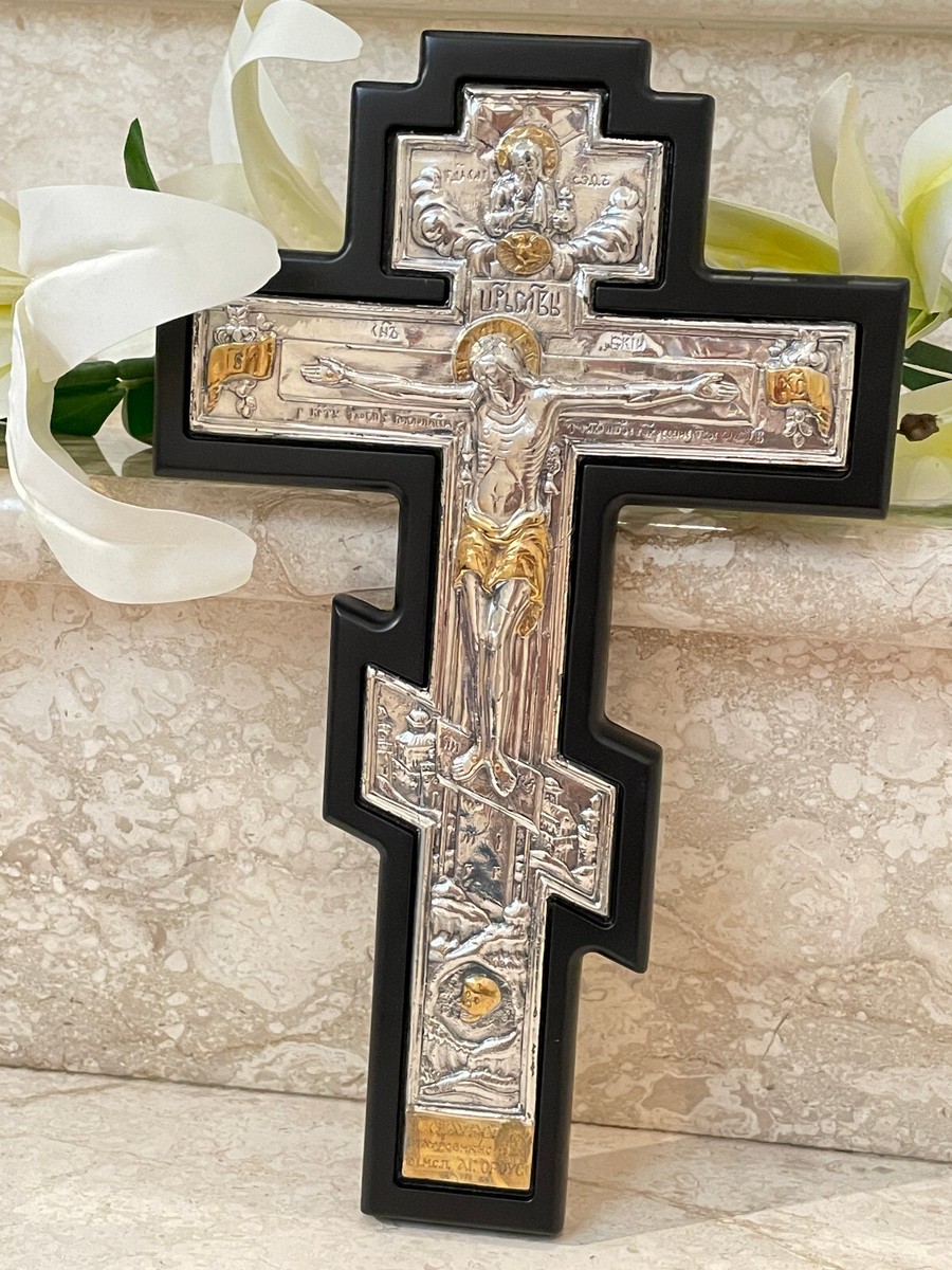 ANTIQUE GOLD Silver Wall Cross Christian Icon SOLID SILVER