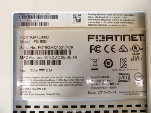 Firewall de seguridad de red Fortinet FortiGate 60D P14482-03-04 - INCLUYE FUENTE DE ALIMENTACIÓN / RM - Imagen 8 de 9