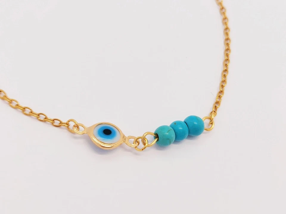 Damen 18K Vergoldet Türkische Griechische Böse Blau Auge Armband Edelstahl Stahl - Bild 2 von 4