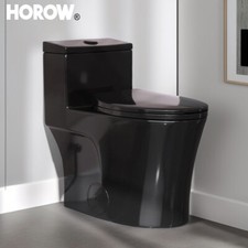 Elongated One Piece Toilet Compact Modern Dual Flush 0.8/1.28 GPF Matte Black