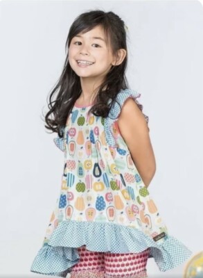 MATILDA JANE Quiz Me Shirt Tunic Top Apple Pear Flutter Sleeve Size 10