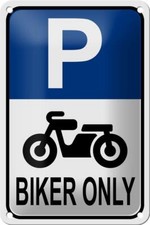 Blechschild Parken 12x18 cm Biker only Motorrad Metall Deko Schild tin sign