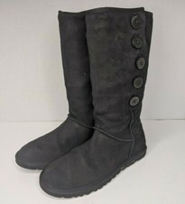 UGG 3387 Australia Black Suede Leather Winter Boots Women's US 7 Runs Small