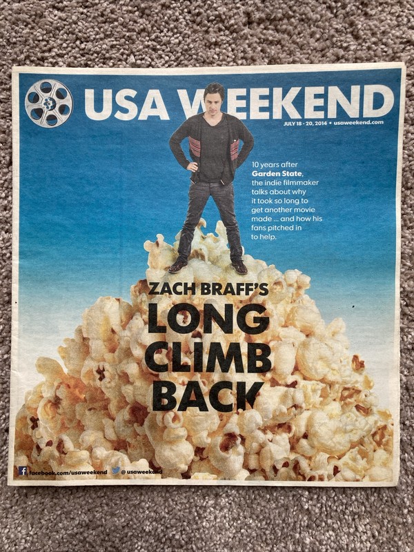 USA weekend magazine, July 18–20, 2014, cover Zach Braff