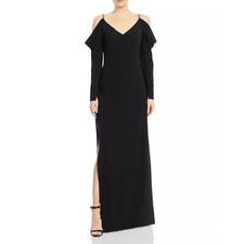 Halston Heritage Draped Cold Shoulder Long Sleeve Black Maxi Dress, 2