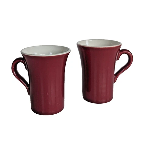 Vintage HALL Pottery USA 343 Maroon Burgundy Restaurant Ware Mugs 4 1/4" Tall
