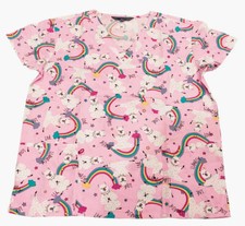 Womens Microfiber Medical Scrub Top Pink Base Llama Rainbow XL