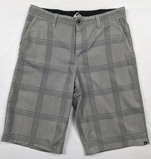 Quiksilver Youth Gray Plaid Hybrid Board Shorts, Size 14 , Waist 28"