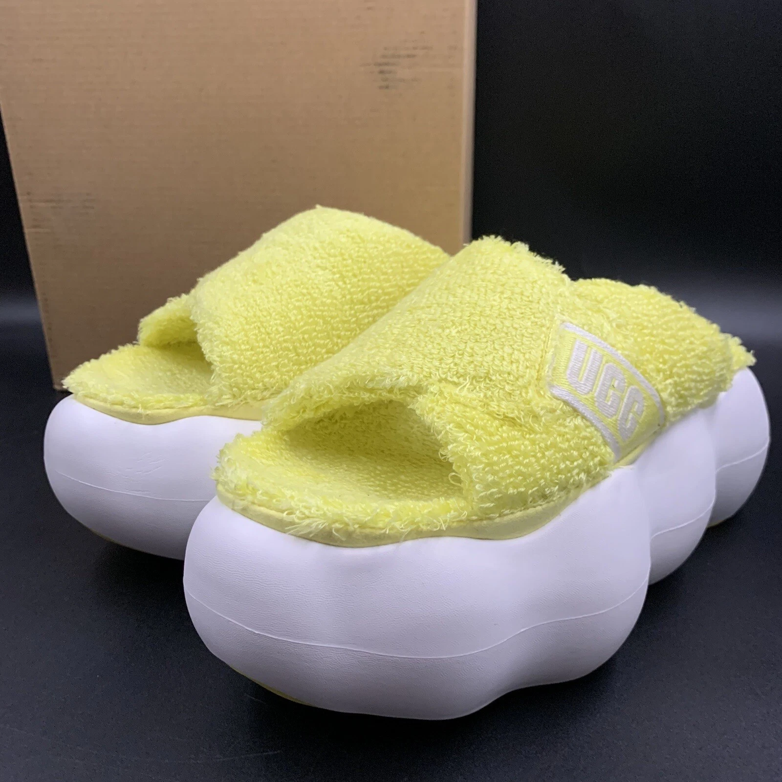 UGG SUGARCLOUD PLATFORM SLIDE SPUGNA SANDALO GIALLO DONNA US 8
