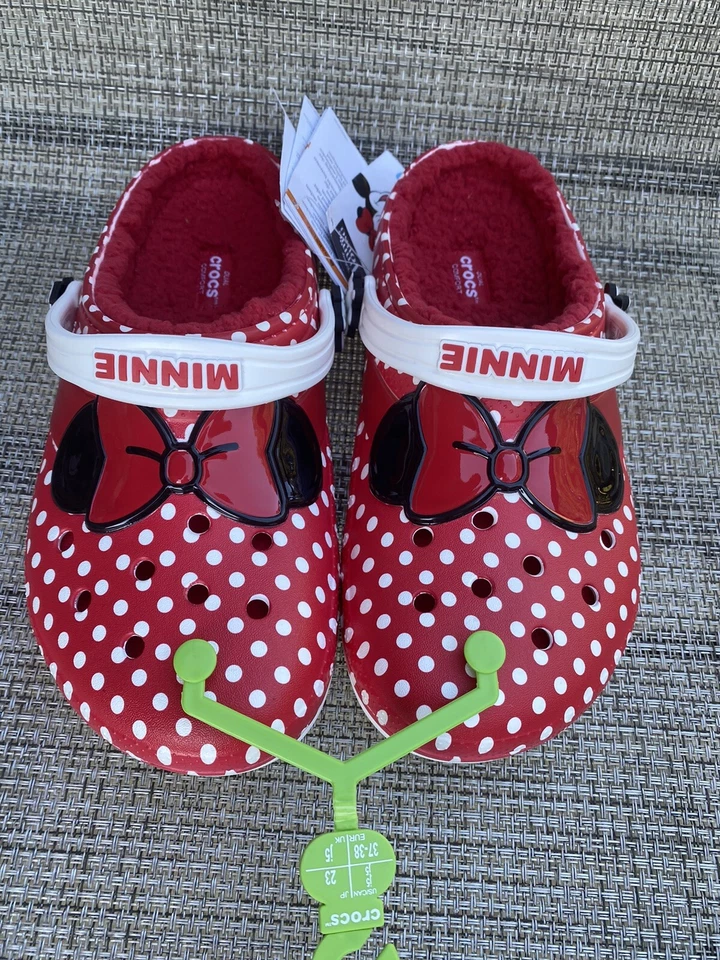 Zueco CROCS Disney Minnie Mouse Niñas Grandes Forrado de Piel Rojo Lazo Blanco Lunares Talla j5 Foto 3 de 4