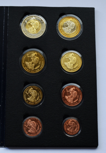 GREAT BRITAIN 2002 SET 2 EURO 8 COINS SPECIMEN PATTERN ESSAI PROTOTYPE UK + BOX - Afbeelding 1 van 11