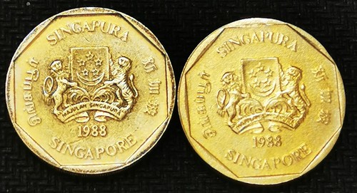 ** Singapore pair 1988 1 Dollar $1 total 2 coins - XF - Picture 2 of 6