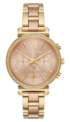NIB Michael Kors Sofie Pavé 39 mm 6584 Stainless Steel Case Women's Gold Rose