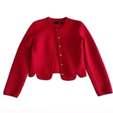 Geiger Tyrol Size 36 Crop Austria Pure New Wool Red Button Front Sweater Jacket