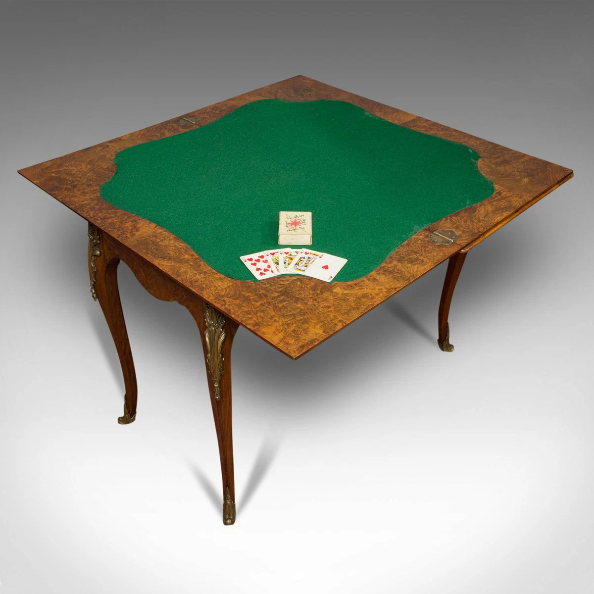 Antique Card Table French Burr Walnut Fold Over Games