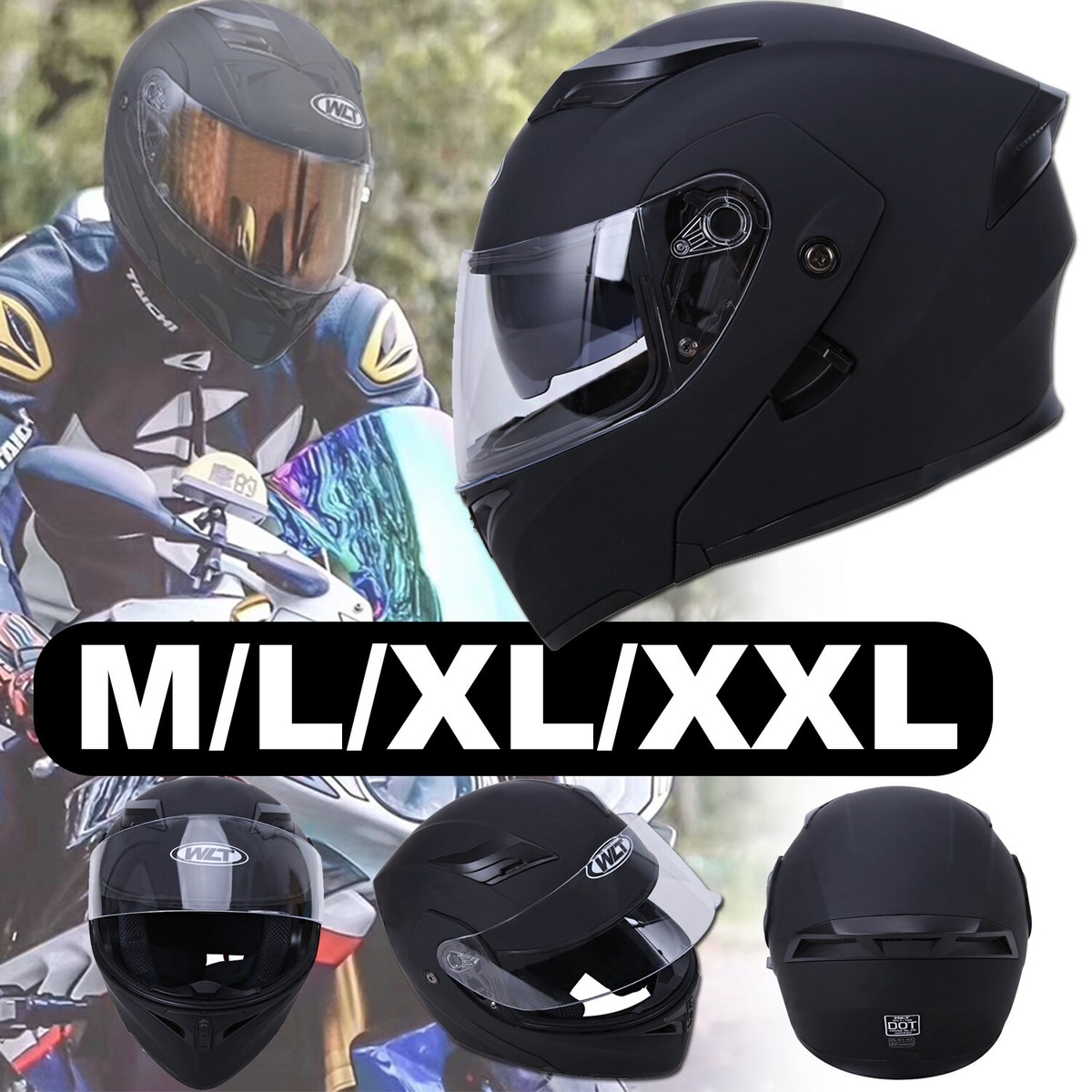 【LIDNM】Mサイズ DOUBLE CLOTH MORTORCYCLE Motorcycle Dual Visor Flip-Up Modular Full Face Helmet DOT