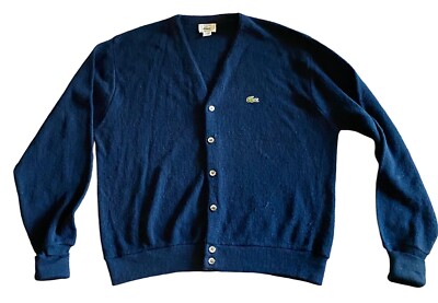 Vintage Izod Lacoste Men's L Cardigan Sweater Acrylic Grandpa Navy