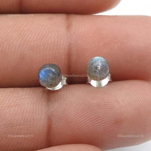 Rotondo Naturale Labradorite Argento Sterling Elegante Bottone Post Handmade - Foto 4 di 8