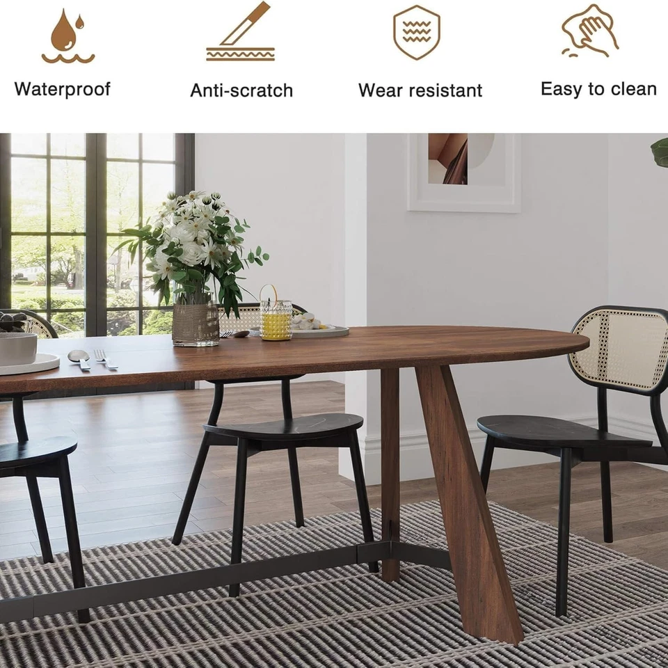 70.86" Oval Dining Table for 6-8 People Wood Kitchen Table Breakfast Furniture - Image 4 of 4